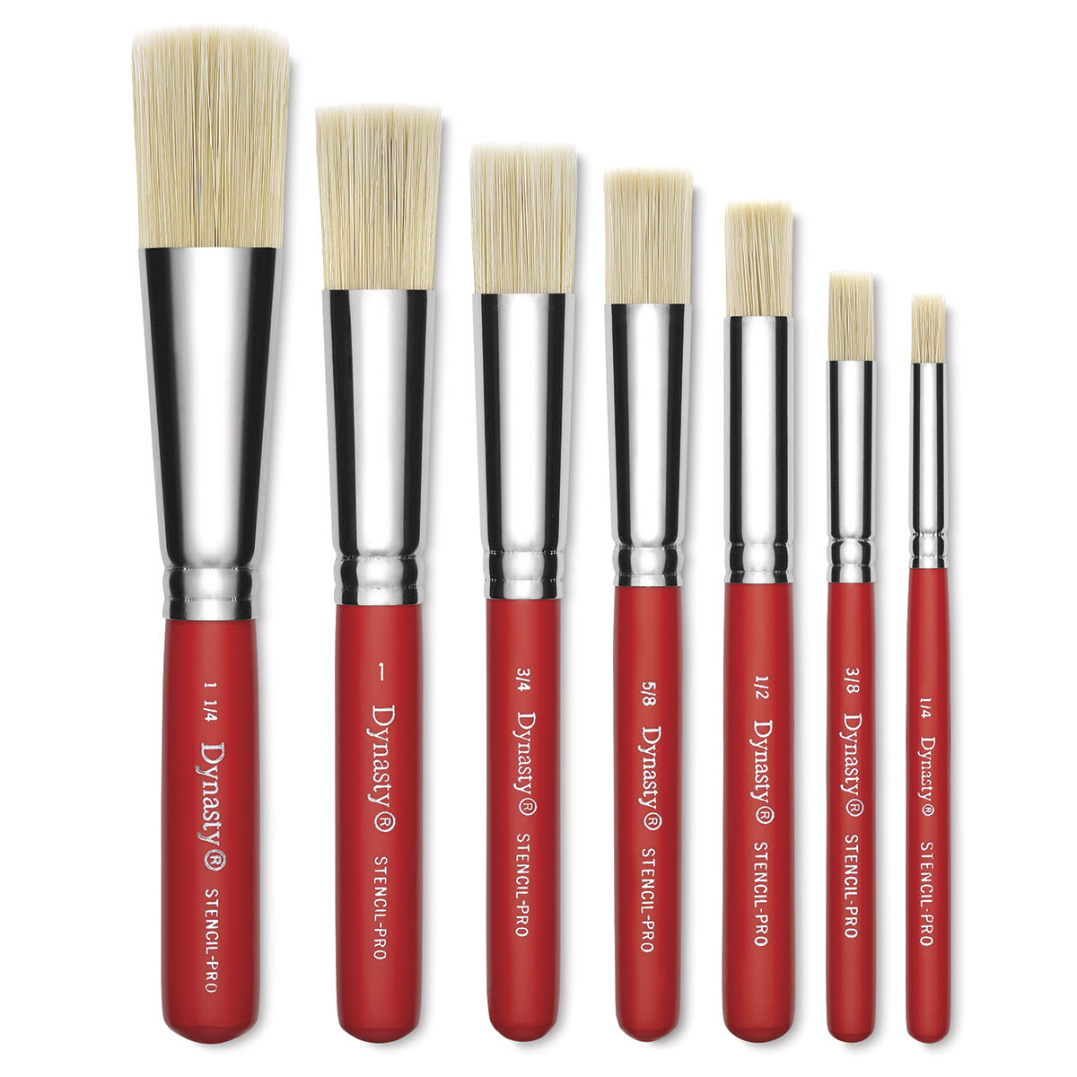Dynasty Stencil-Pro Synthetic Stencil Brush - 7 sizes of Stencil brushes upright
