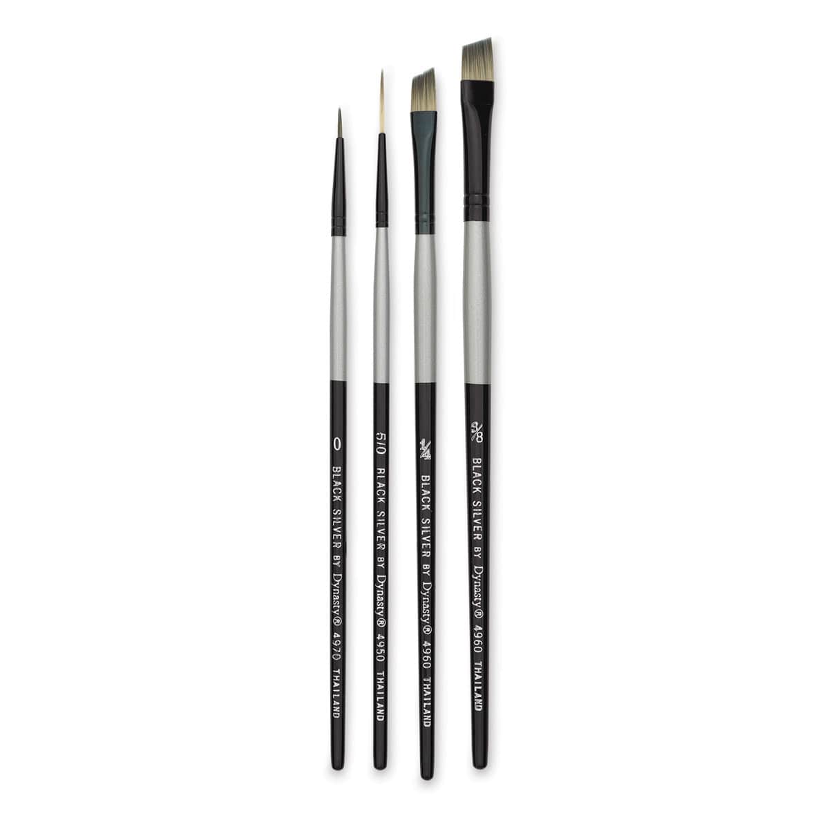 Dynasty Black Silver Synthetic Brushes - Set 2, Pkg of 4