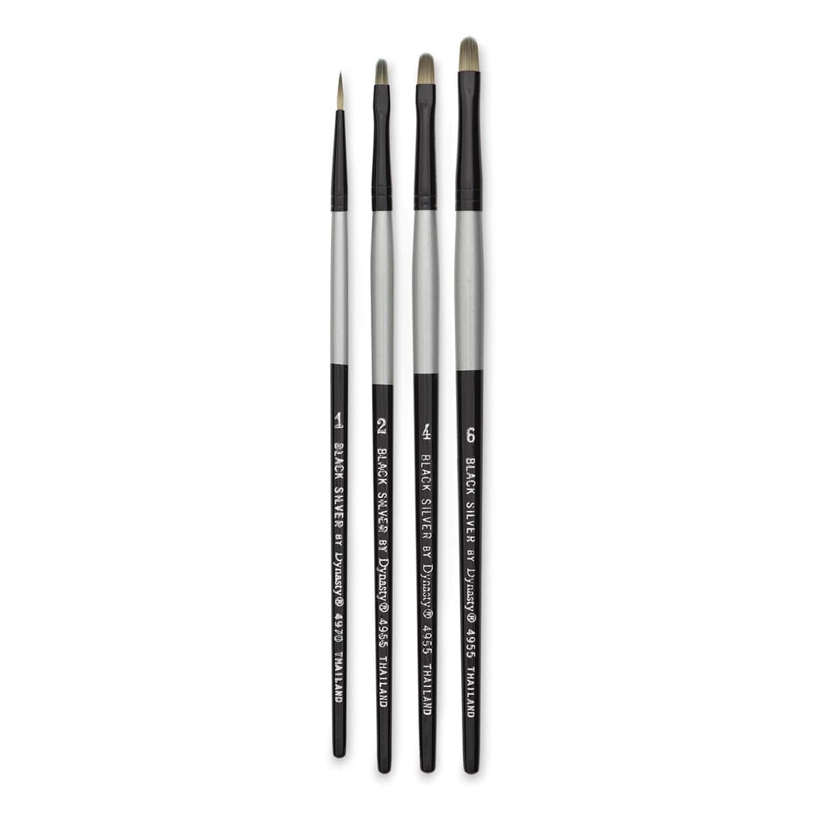 Dynasty Black Silver Synthetic Brushes - Set 3, Pkg of 4