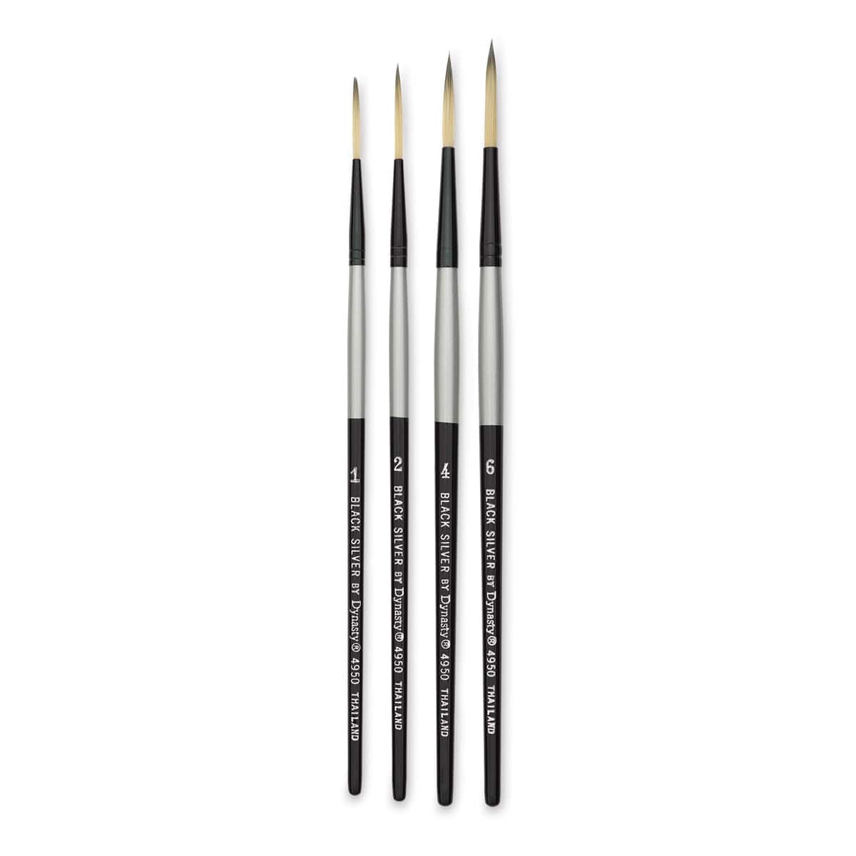 Dynasty Black Silver Synthetic Brushes - Set 4, Pkg of 4