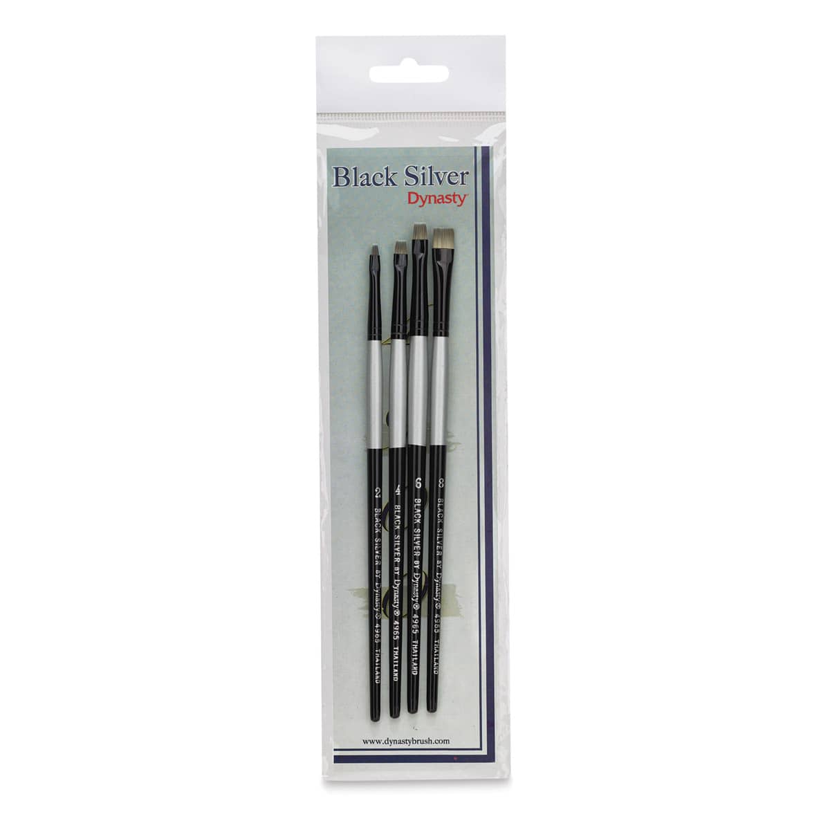 Dynasty Black Silver Synthetic Brushes - Set 5, Pkg of 4 in packaging