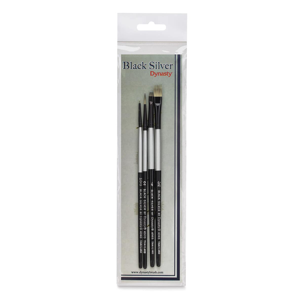 Dynasty Black Silver Synthetic Brushes - Set 6, Pkg of 4 in packaging