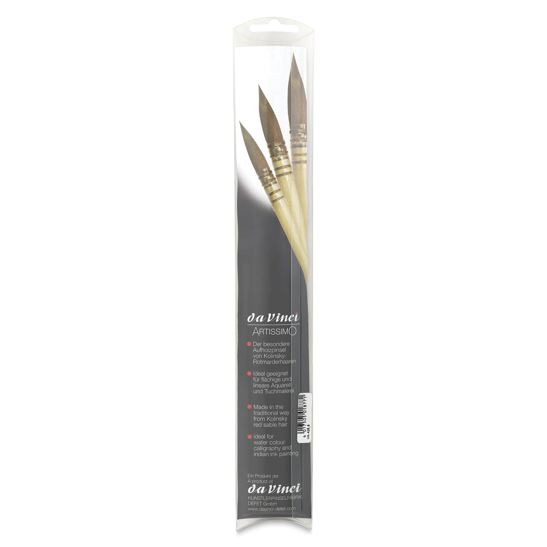 Da Vinci Artissimo Kolinsky Red Sable Brush - Quill, Size 6, back of the packaging