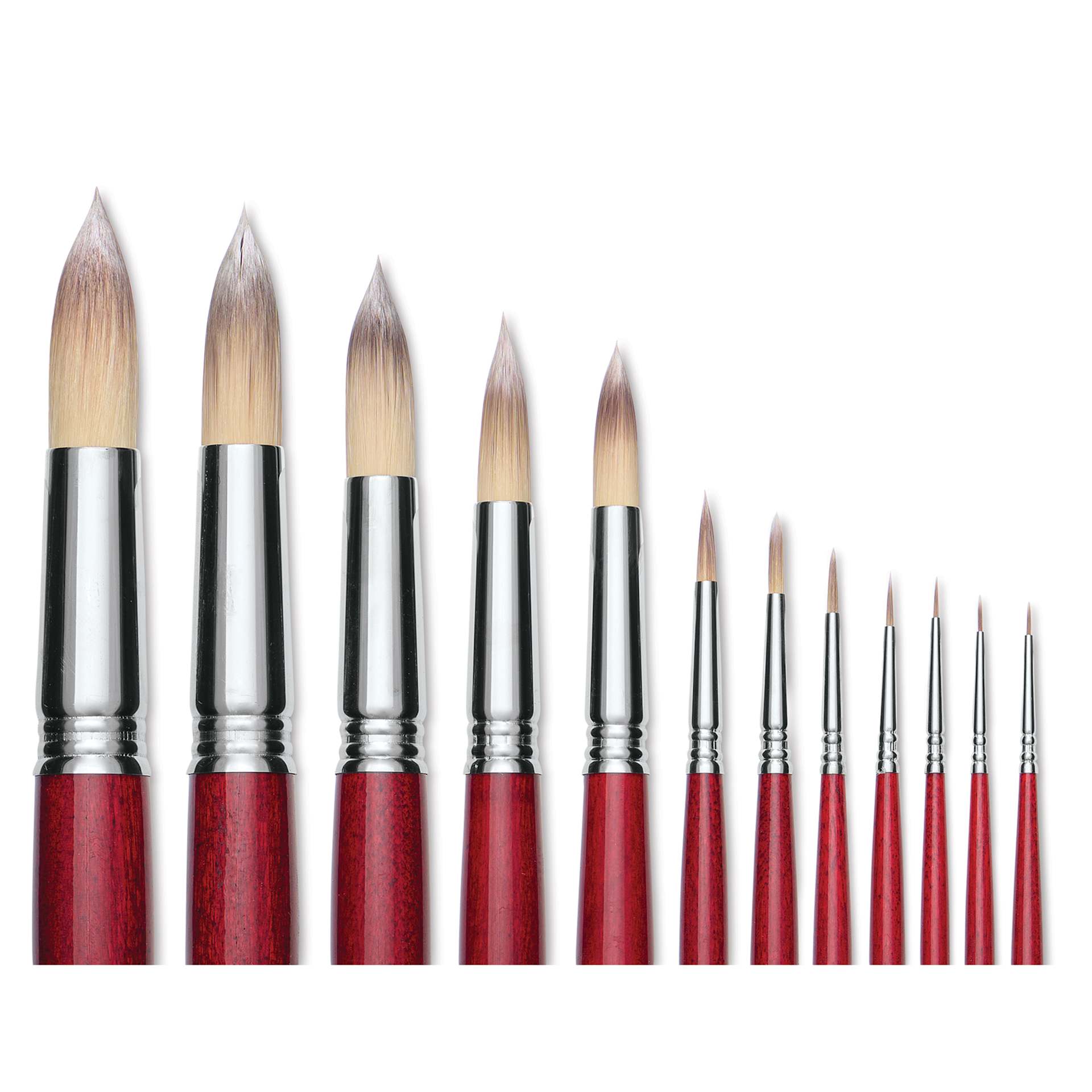 Escoda Opera Takatsu Synthetic Brush - Round, Long Handle (Close-up of assorted sizes)