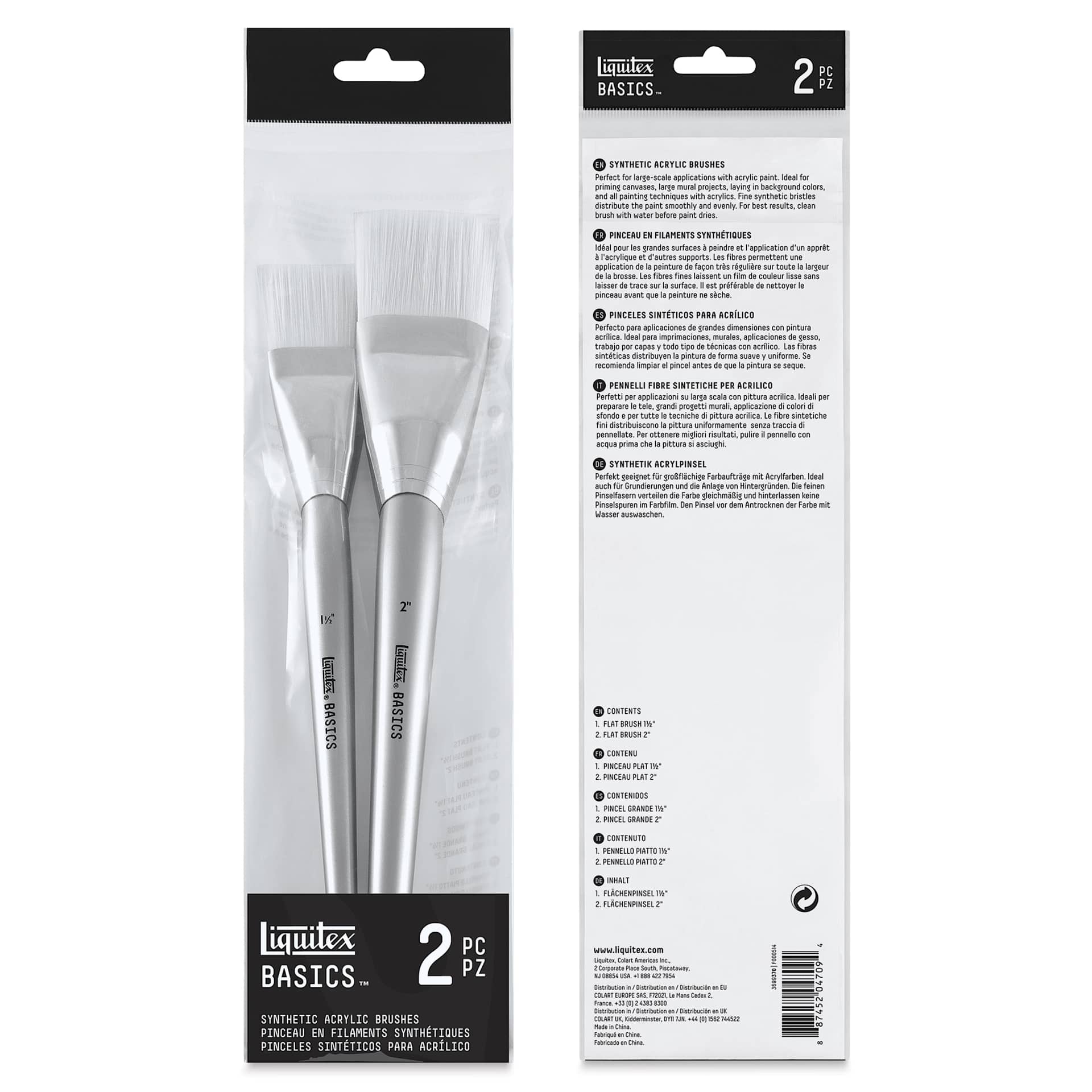 Liquitex Basics Synthetic Brush - Large Scale Flat, Short Handle Set of 2, packaging