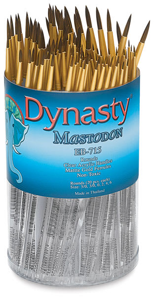 Dynasty Mastodon Synthetic Brush Canister - Front view of package of 120 Assorted Round Brushes
