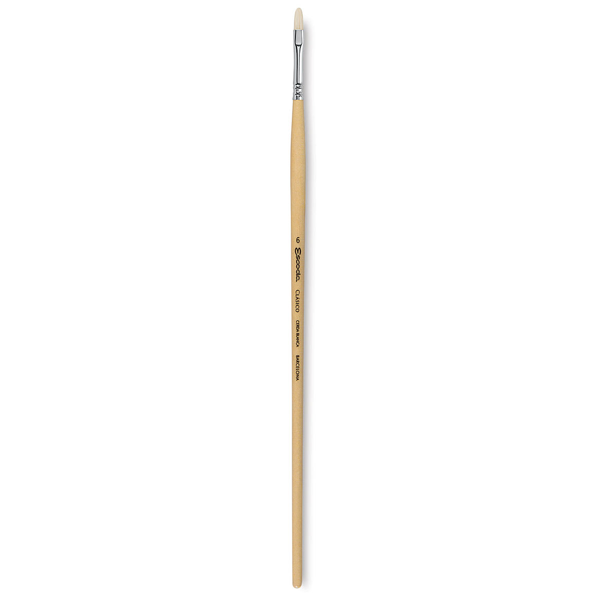 Escoda Clasico Chungking White Bristle Brush - Short Filbert, Long Handle, Size 6