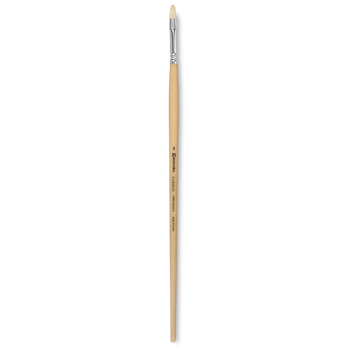 Escoda Clasico Chungking White Bristle Brush - Short Filbert, Long Handle, Size 8