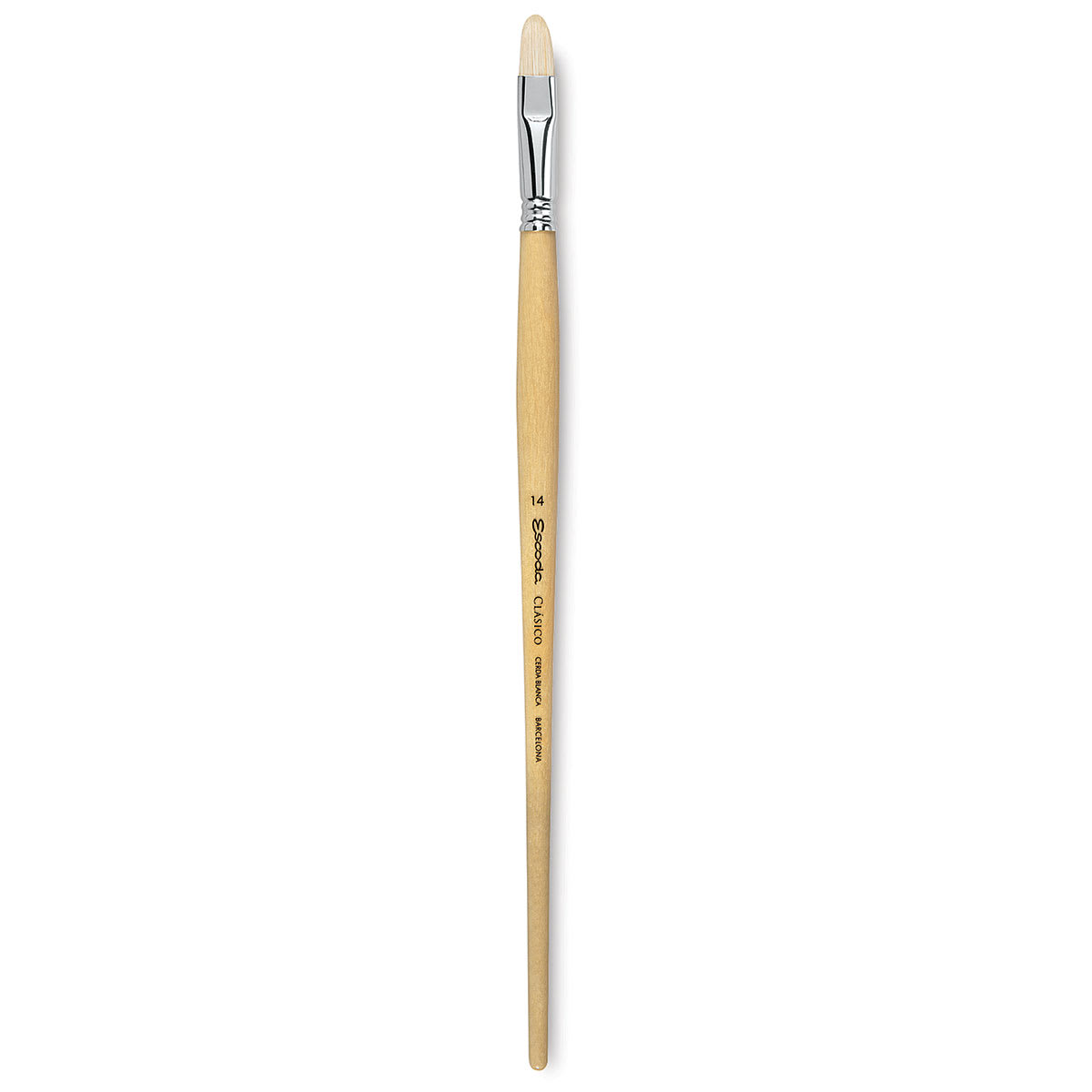 Escoda Clasico Chungking White Bristle Brush - Short Filbert, Long Handle, Size 14