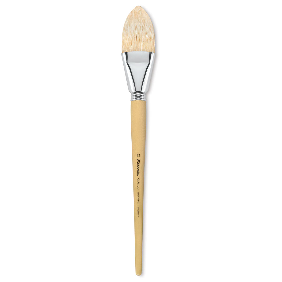 Escoda Clasico Chungking White Bristle Brush - Short Filbert, Long Handle, Size 32