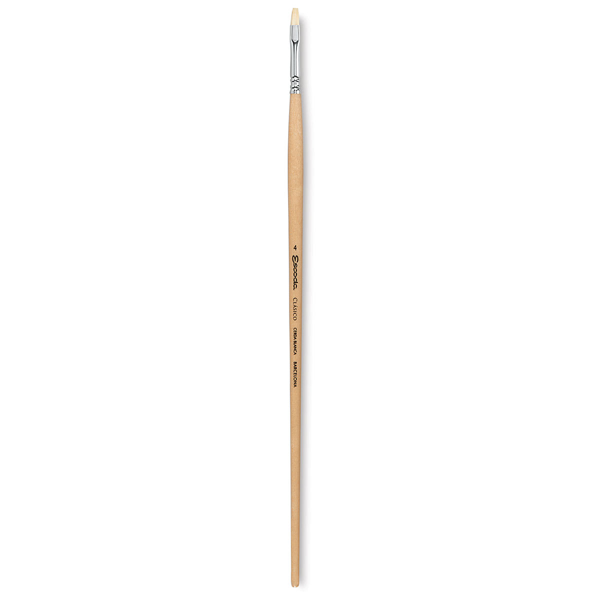 Escoda Clasico Chungking White Bristle Brush - Bright, Long Handle, Size 4