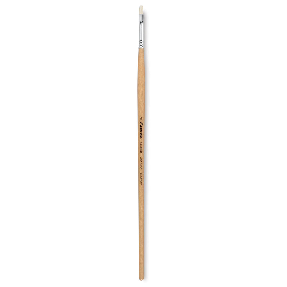 Escoda Clasico Chungking White Bristle Brush - Bright, Long Handle, Size 6
