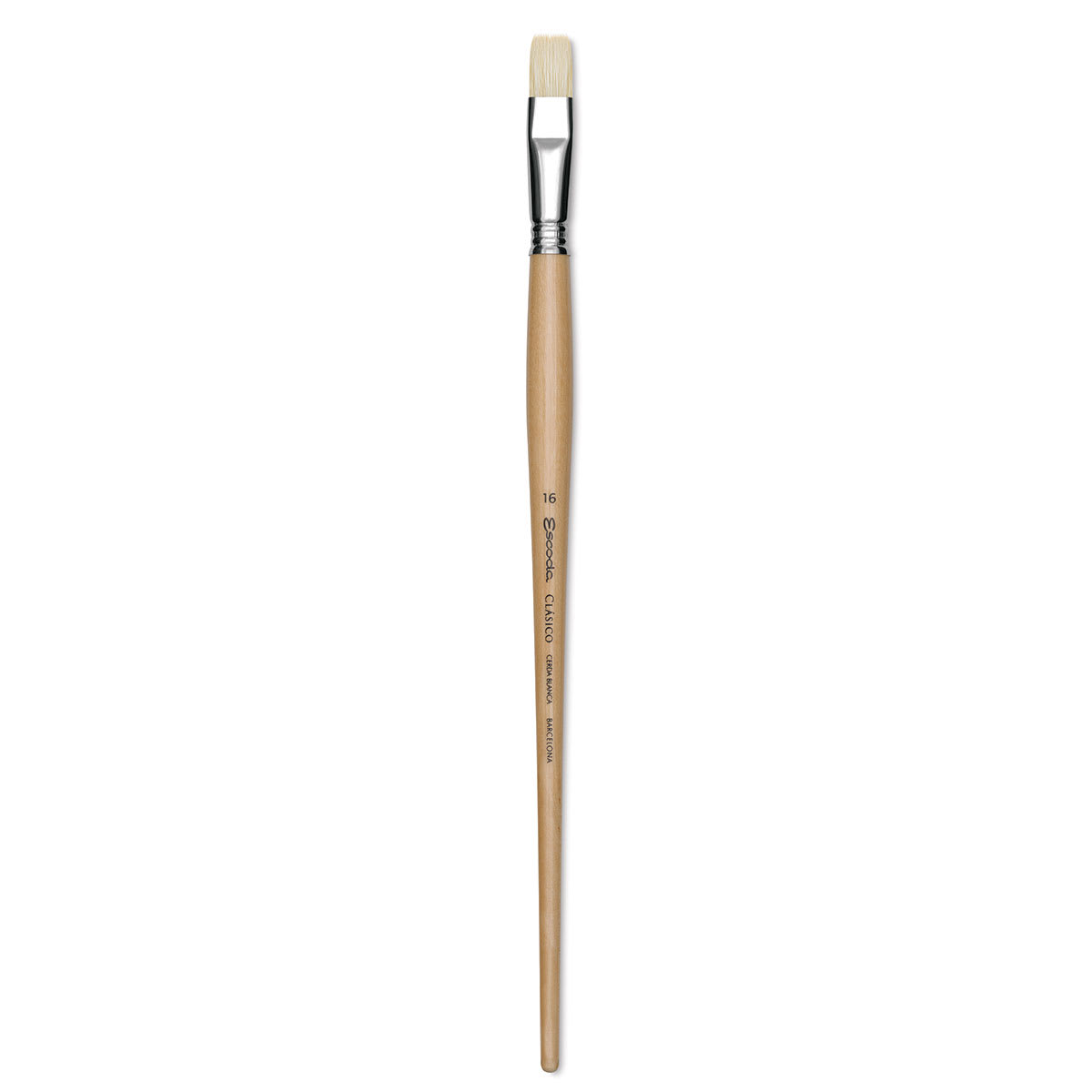 Escoda Clasico Chungking White Bristle Brush - Bright, Long Handle, Size 16