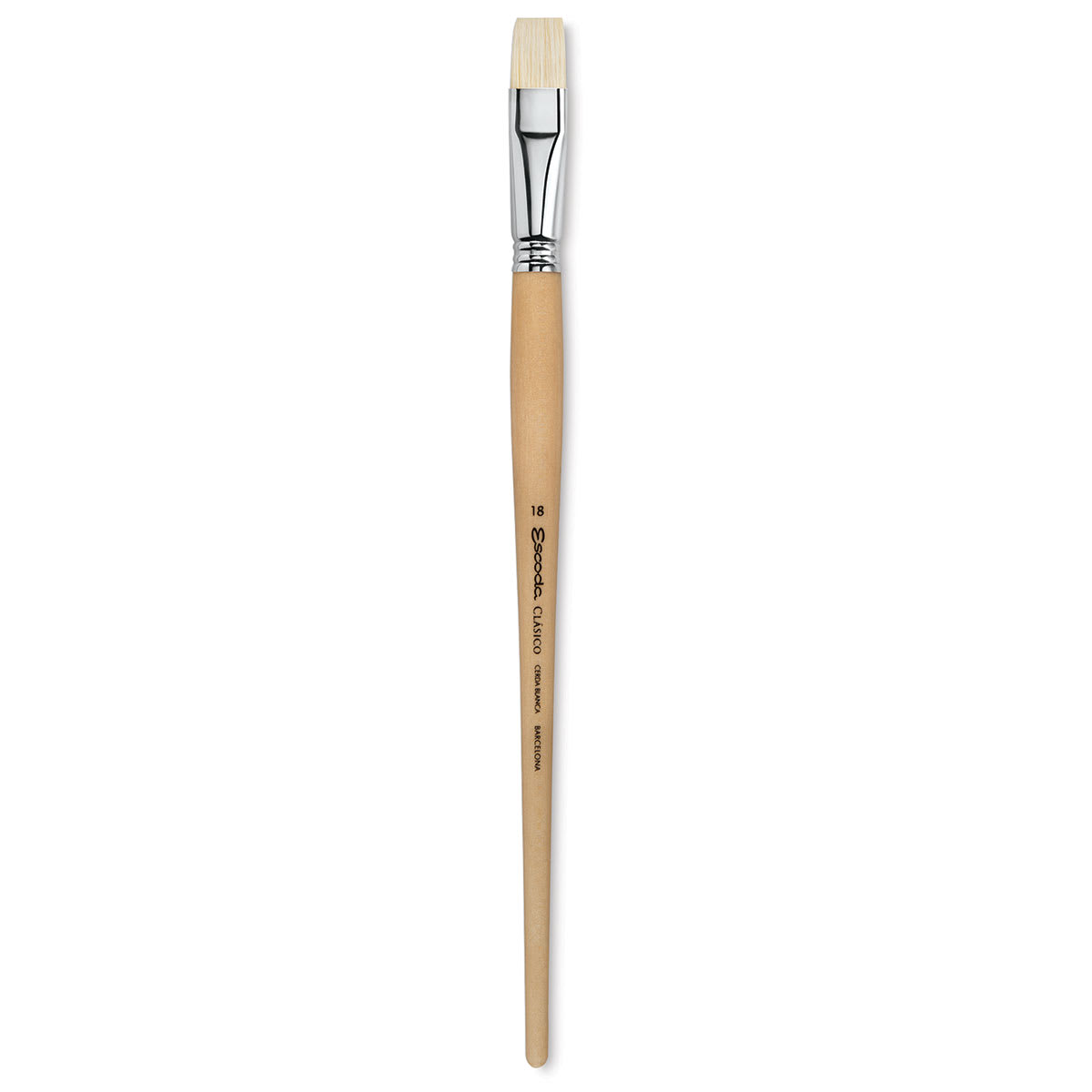 Escoda Clasico Chungking White Bristle Brush - Bright, Long Handle, Size 18