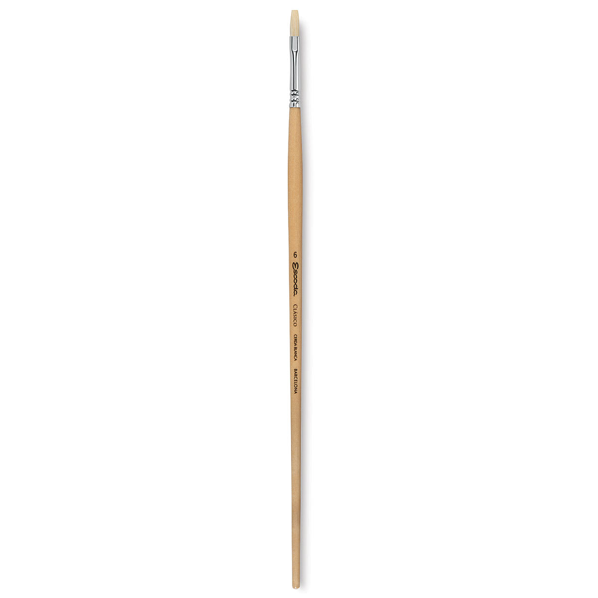 Escoda Clasico Chungking White Bristle Brush - Flat, Long Handle, Size 6