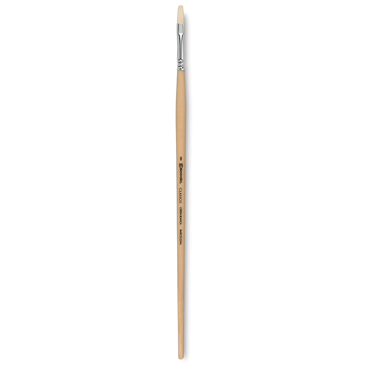 Escoda Clasico Chungking White Bristle Brush - Flat, Long Handle, Size 8