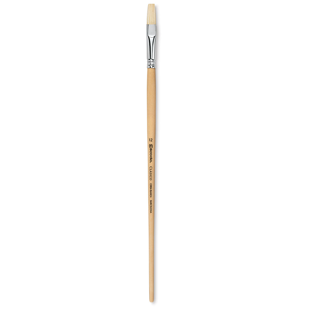 Escoda Clasico Chungking White Bristle Brush - Flat, Long Handle, Size 12
