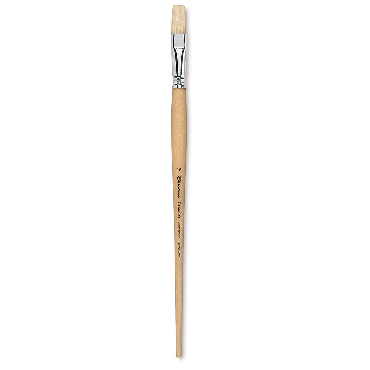 Escoda Clasico Chungking White Bristle Brush - Flat, Long Handle, Size 16