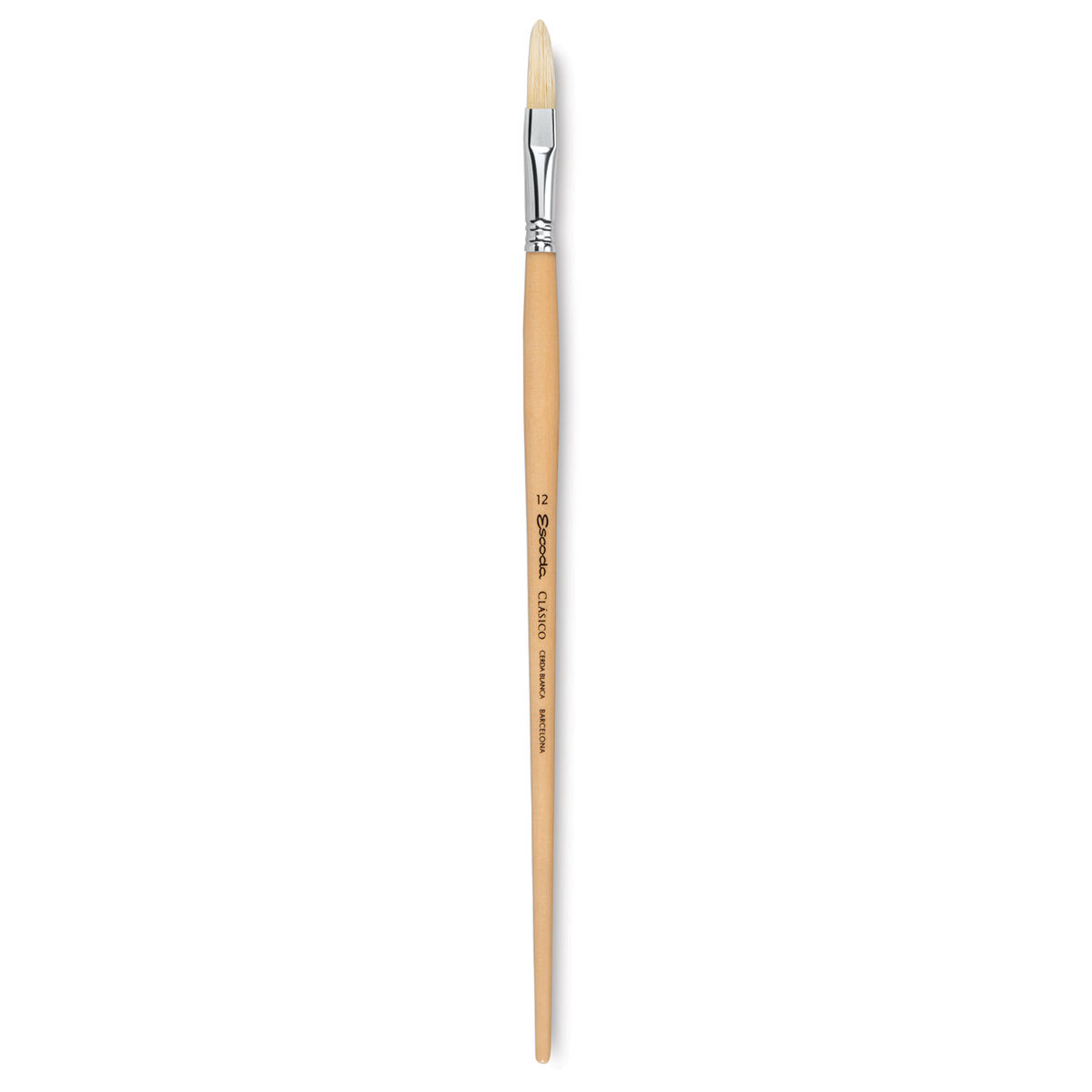 Escoda Clasico Chungking White Bristle Brush - Long Filbert, Long Handle, Size 12