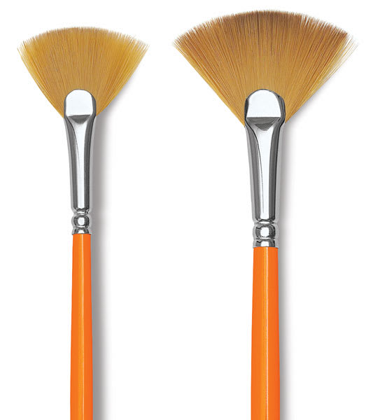Raphaël Kaërell Synthetic Sable Brushes - Closeup of 2 Long Handled Fan Brushes shown