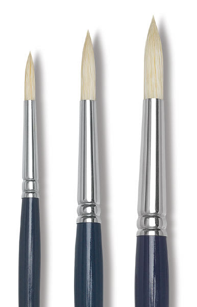 Princeton Ashley Series 5200 Natural Bristle Brushes - Closeup of 3 Round brushes
