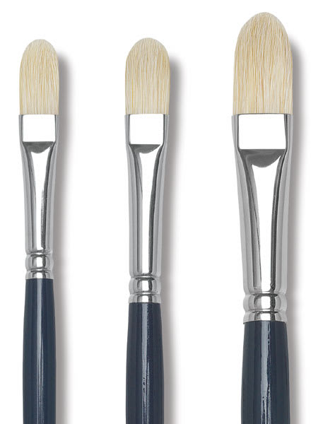 Princeton Ashley Series 5200 Natural Bristle Brushes - Closeup of 3 Filbert brushes
