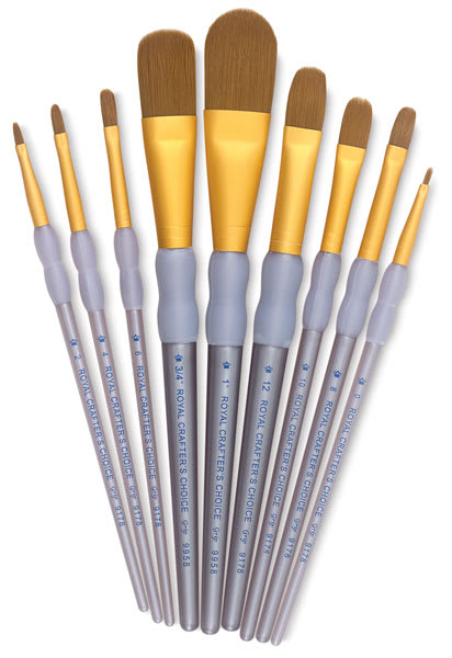 Royal and Langnickel Crafters' Choice - Brown Taklon Filbert Brushes, Set of 9