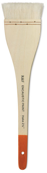 R&F Encaustic Hake Brushes - Short handle 2 1/2" brush shown upright

