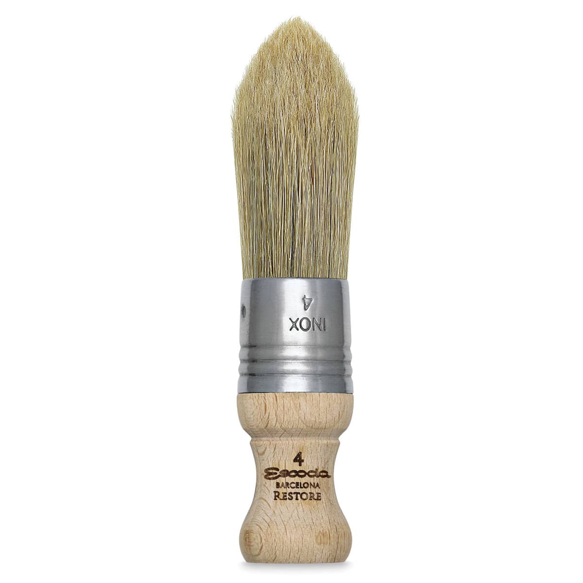 Escoda Restore Premium Brushes - Round Pointed Bristle brush with stubby handle shown upright
