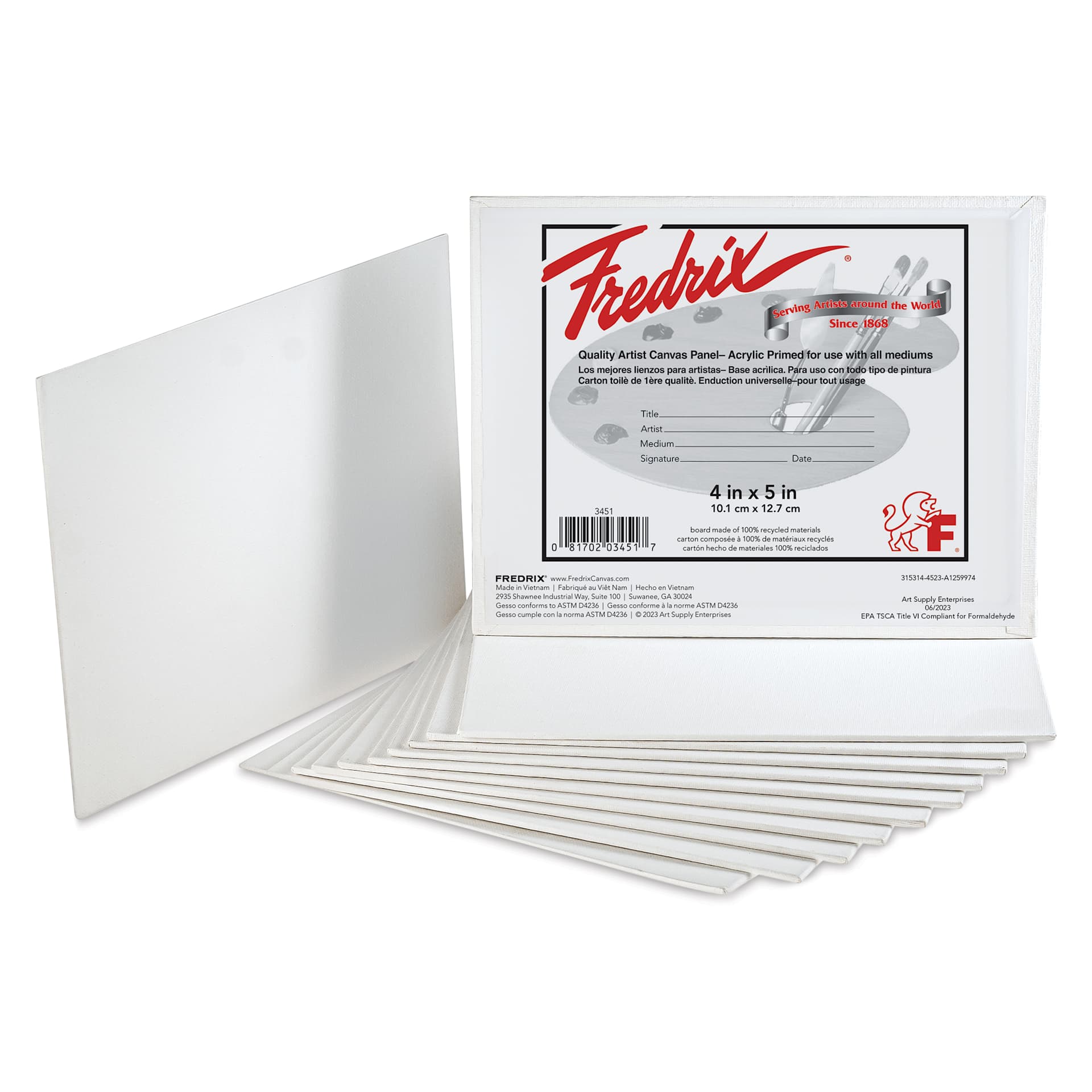 Fredrix Artist Series Standard Canvas Panels - 4" x 5", Pkg of 12