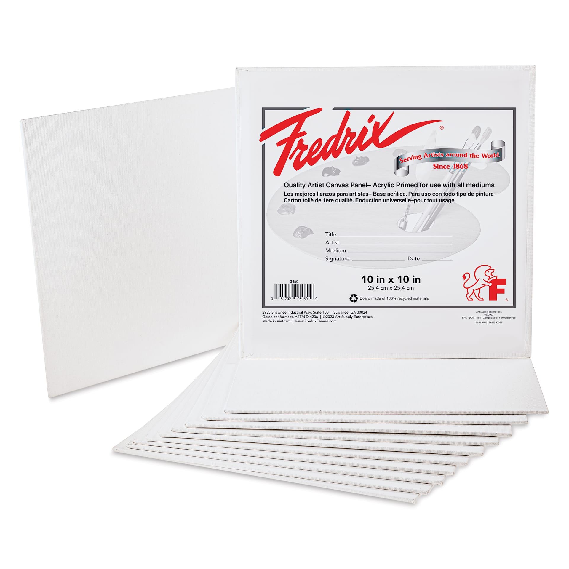 Fredrix Artist Series Standard Canvas Panels - 10" x 10", Pkg of 12