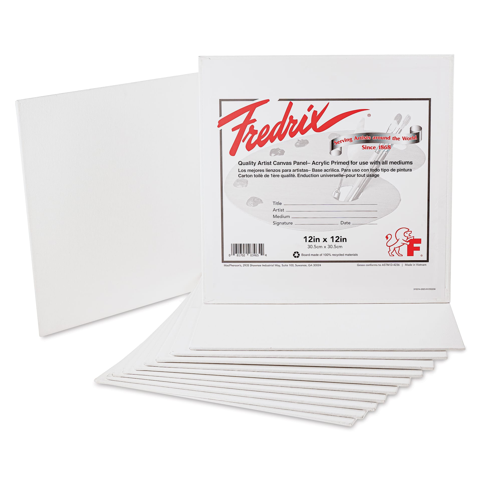 Fredrix Artist Series Standard Canvas Panels - 12" x 12", Pkg of 12