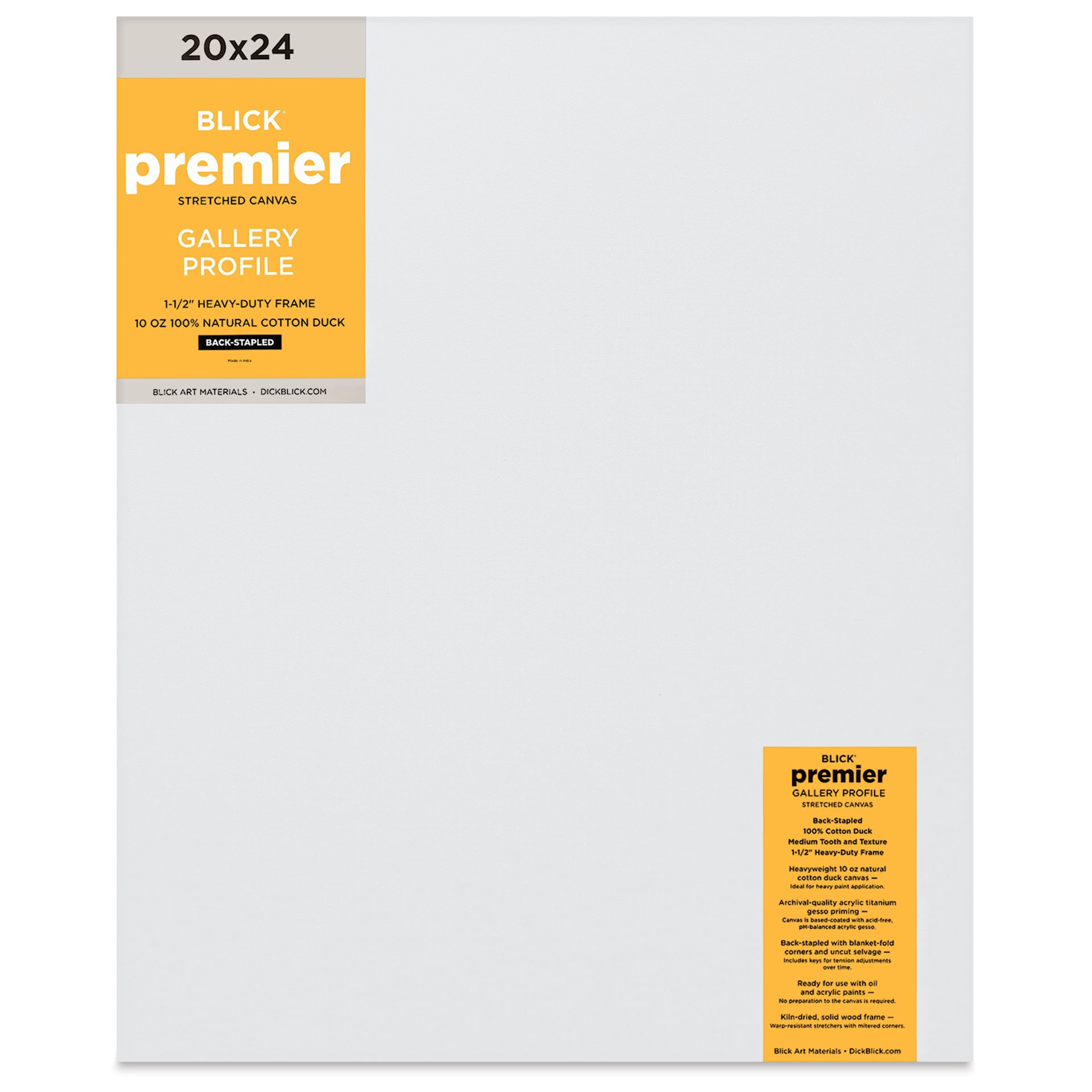 Blick Premier Stretched Cotton Canvas - Gallery Profile, Back-Stapled, 20" x 24" front