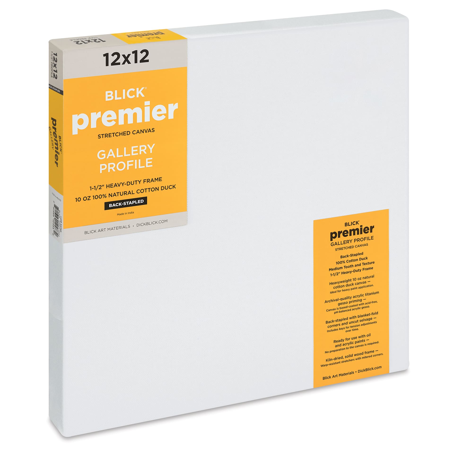Blick Premier Stretched Cotton Canvas - Gallery Profile, Back-Stapled, 12" x 12"