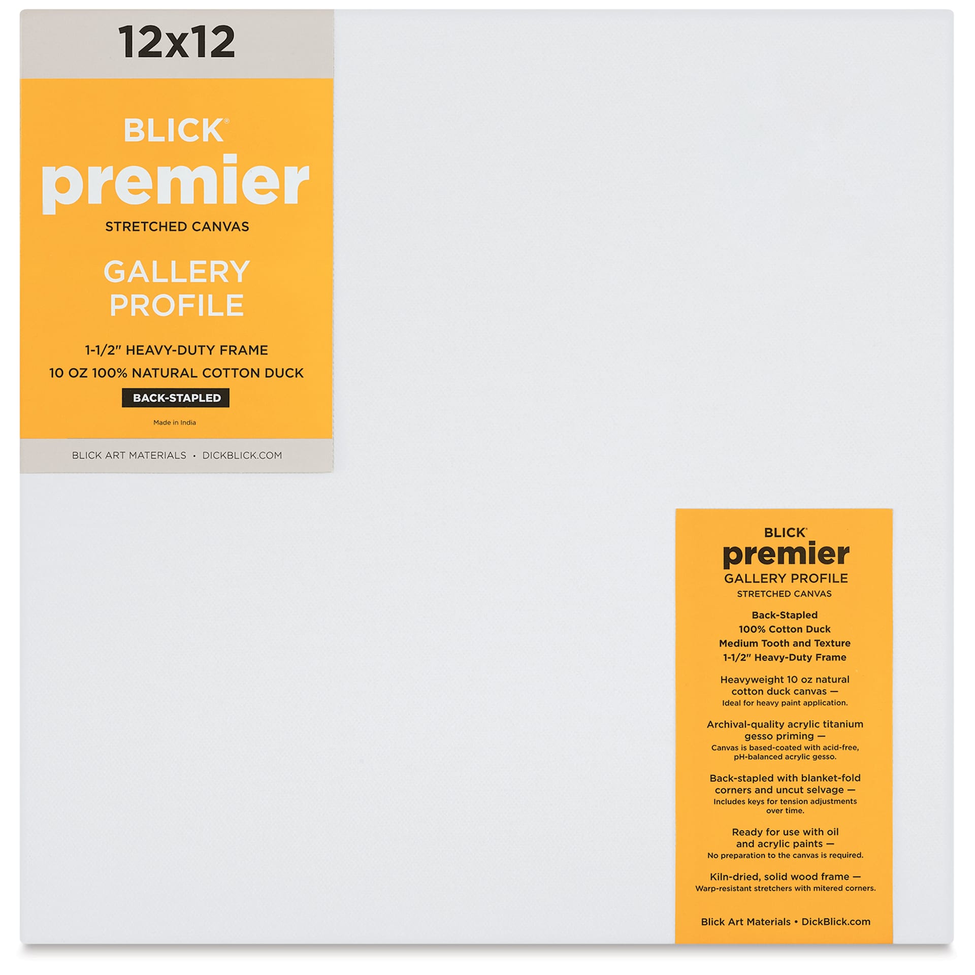 Blick Premier Stretched Cotton Canvas - Gallery Profile, Back-Stapled, 12" x 12" front