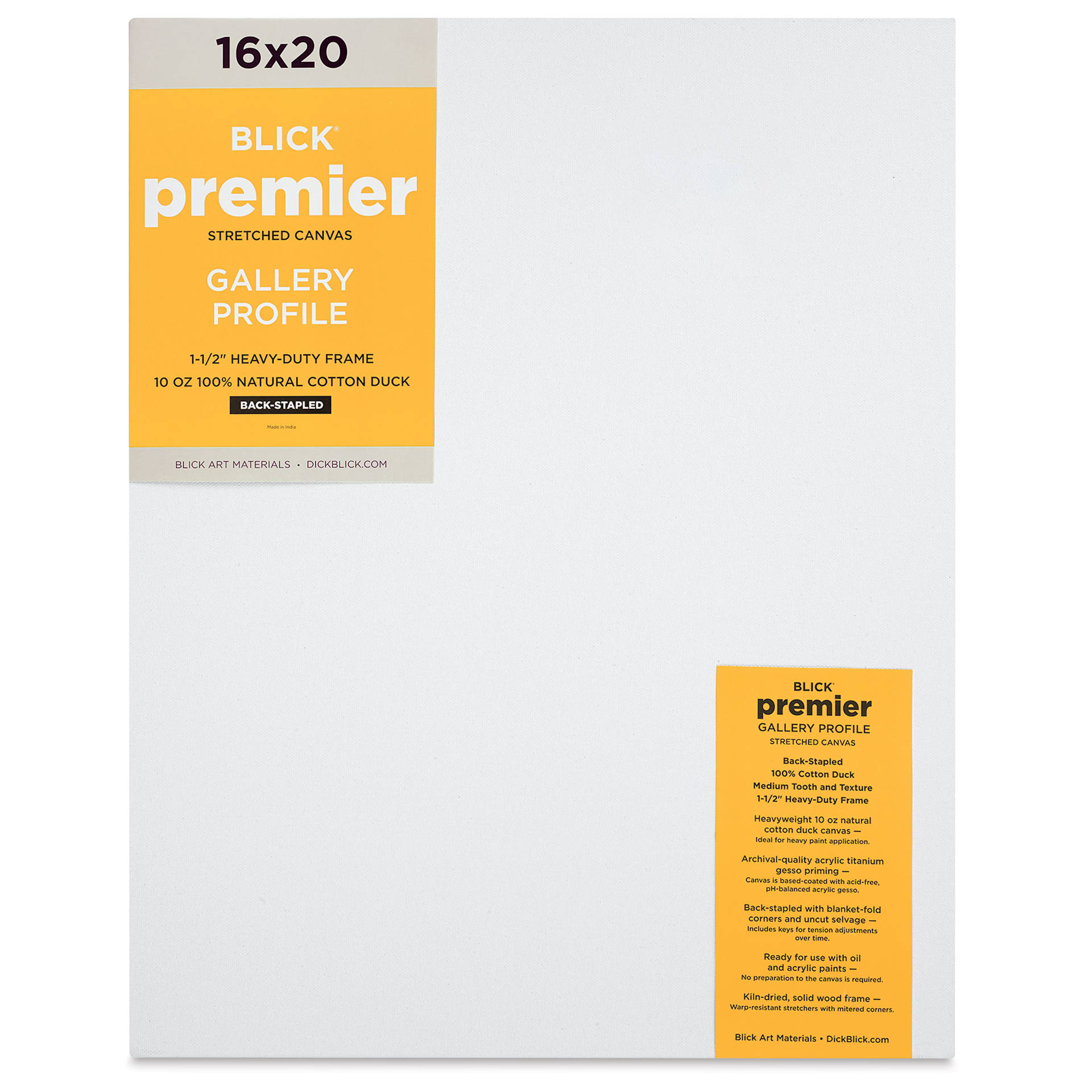 Blick Premier Stretched Cotton Canvas - Gallery Profile, Back-Stapled, 16" x 20" front