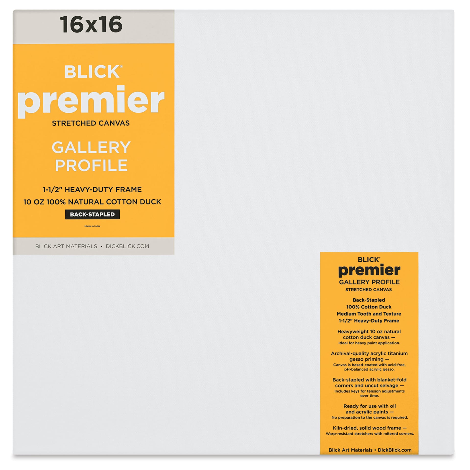 Blick Premier Stretched Cotton Canvas - Gallery Profile, Back-Stapled, 16" x 16"f front