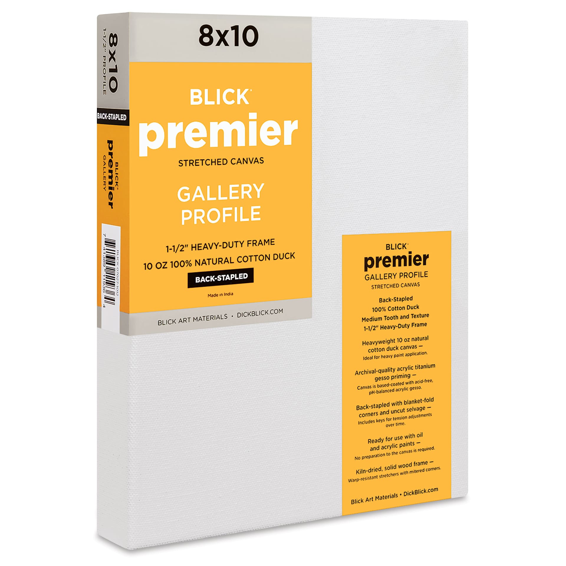 Blick Premier Stretched Cotton Canvas - Gallery Profile, Back-Stapled, 8" x 10"