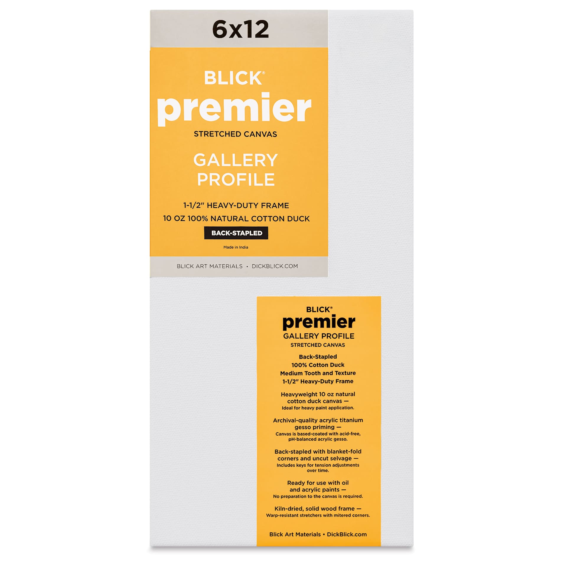 Blick Premier Stretched Cotton Canvas - Gallery Profile, Back-Stapled, 6" x 12" front