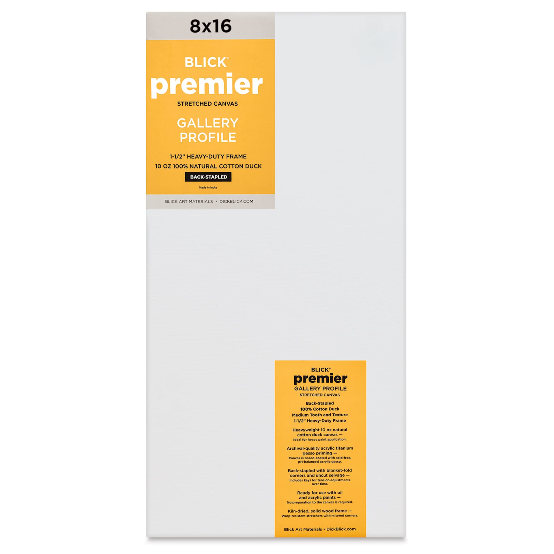 Blick Premier Stretched Cotton Canvas - Gallery Profile, Back-Stapled, 8" x 16" front