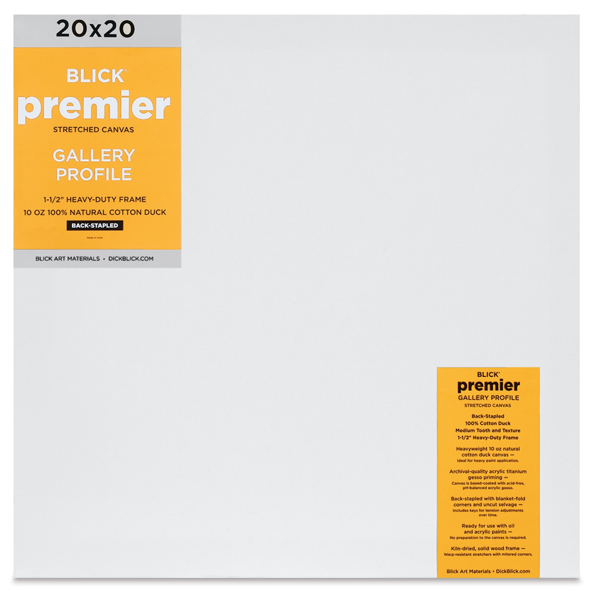 Blick Premier Stretched Cotton Canvas - Gallery Profile, Back-Stapled, 20" x 20" front