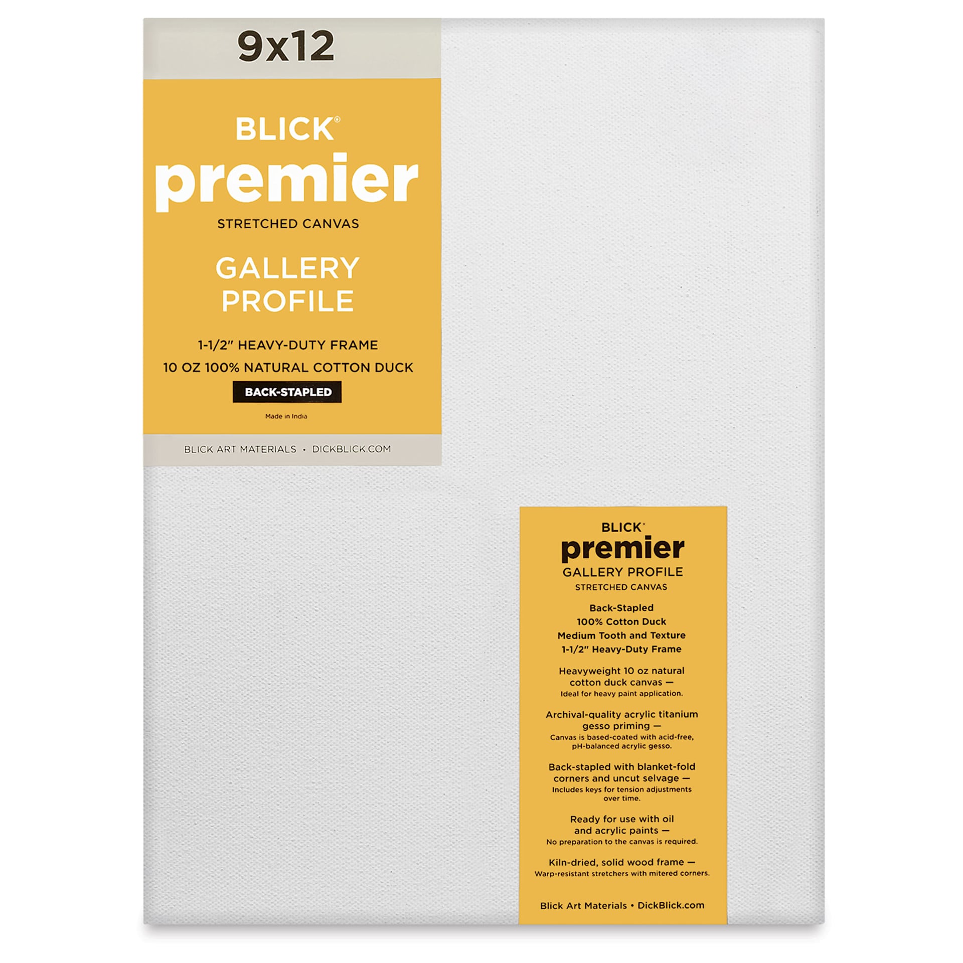 Blick Premier Stretched Cotton Canvas - Gallery Profile, Back-Stapled, 9" x 12" front
