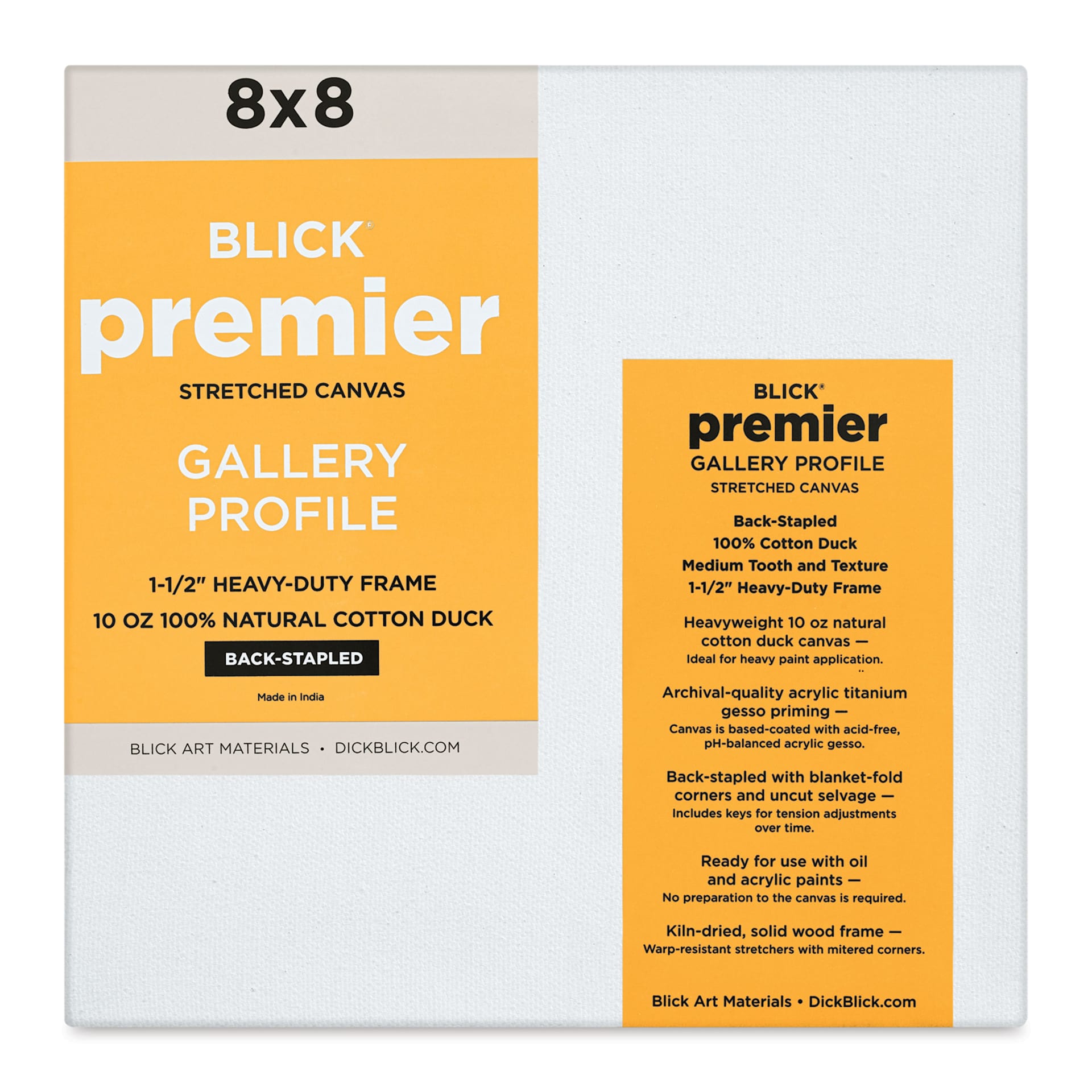 Blick Premier Stretched Cotton Canvas - Gallery Profile, Back-Stapled, 8" x 8" front