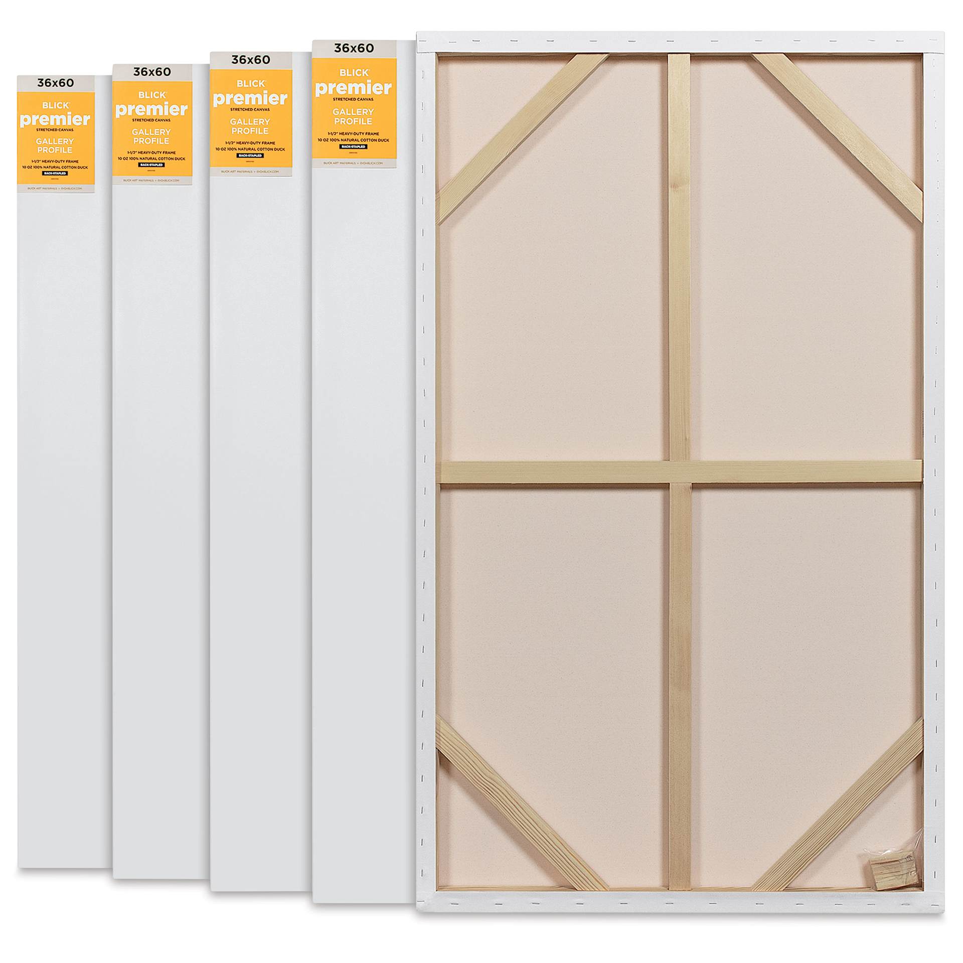 Blick Premier Stretched Cotton Canvas - Gallery Profile, Back-Stapled, 36" x 60", Pkg of 5 back