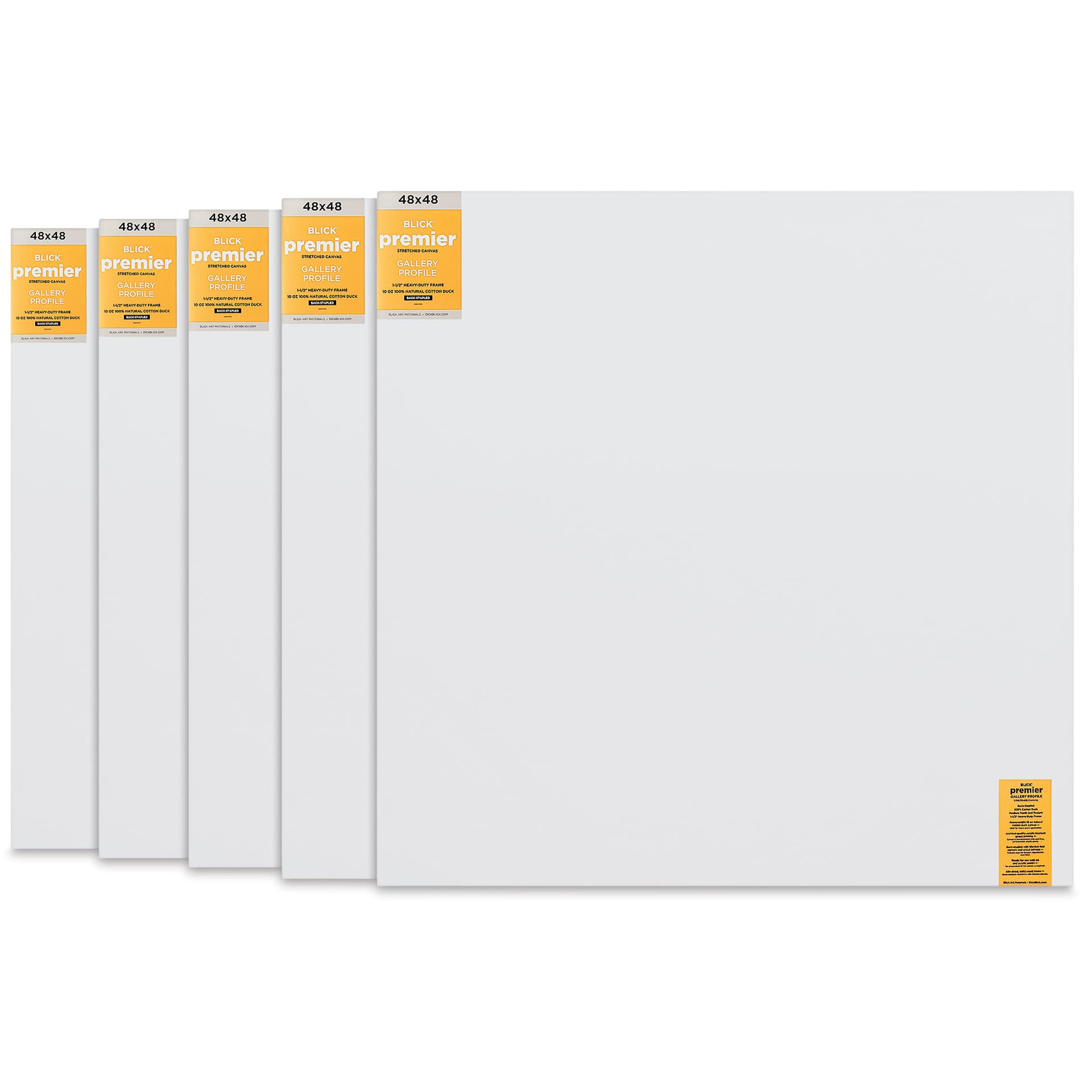 Blick Premier Stretched Cotton Canvas - Gallery Profile, Back-Stapled, 48" x 48", Pkg of 5 front