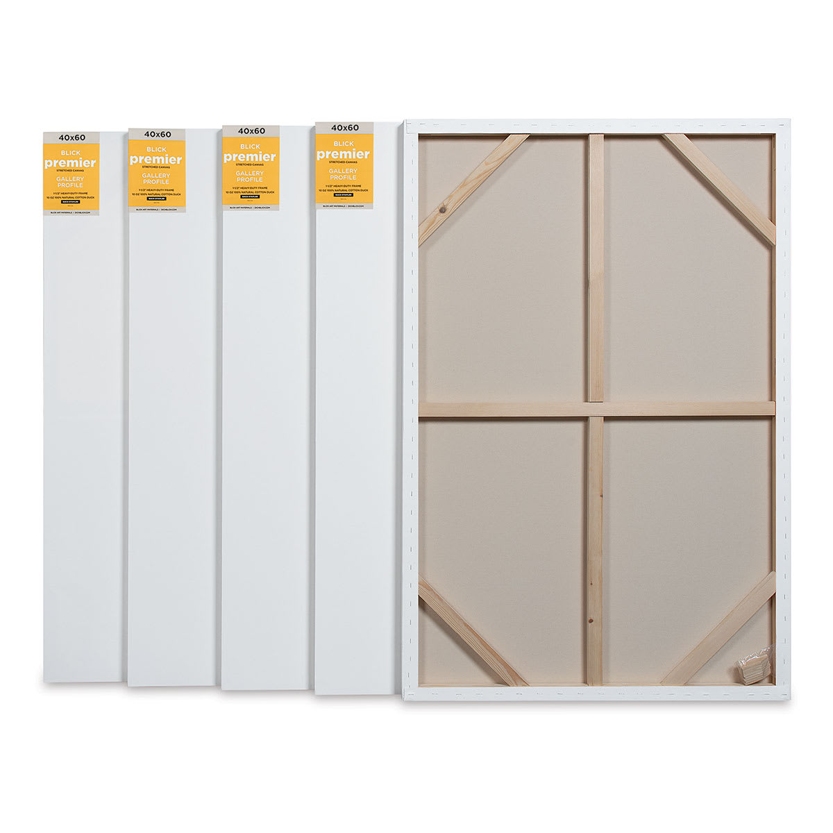 Blick Premier Stretched Cotton Canvas - Gallery Profile, Back-Stapled, 40" x 60", Pkg of 5 (four fronts, one back)