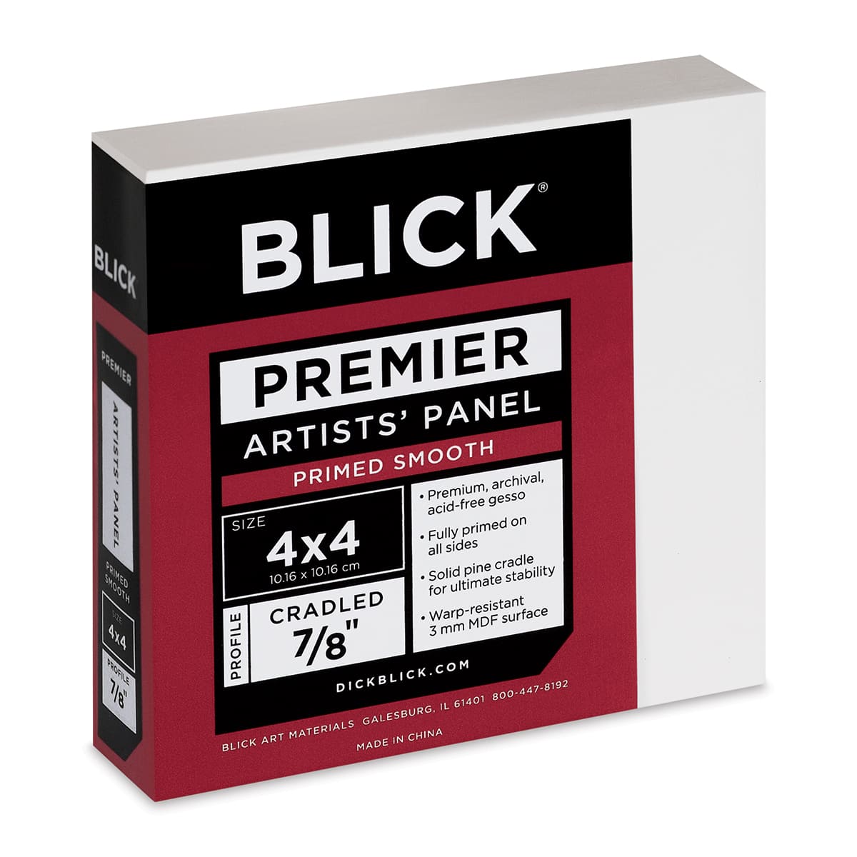 Blick Premier Artists' Panel - Traditional Cradle, 7/8", 4" x 4" side view