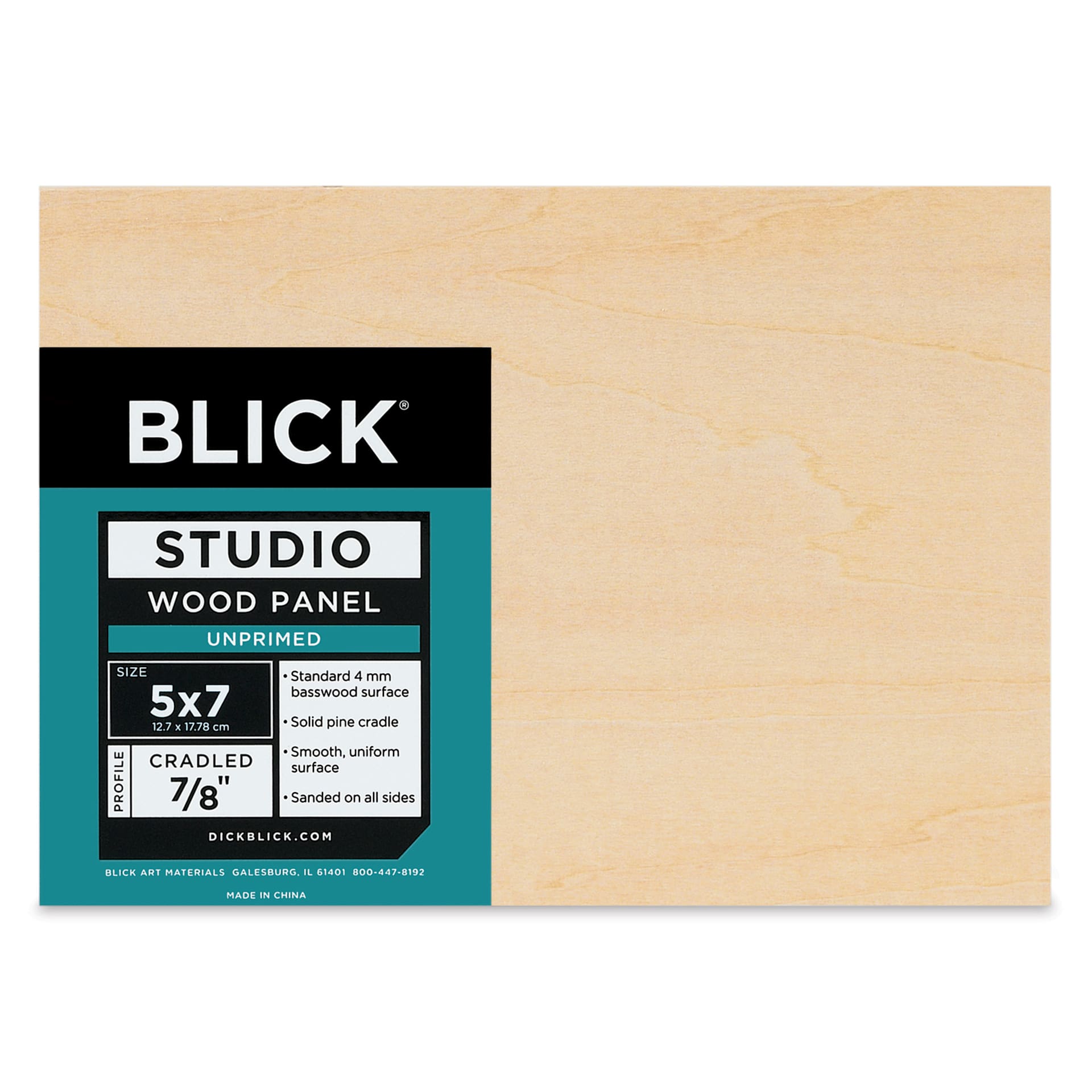 Blick Studio Artists' Wood Panel - Flat Cradle, 5" x 7", 7/8" cradle, front