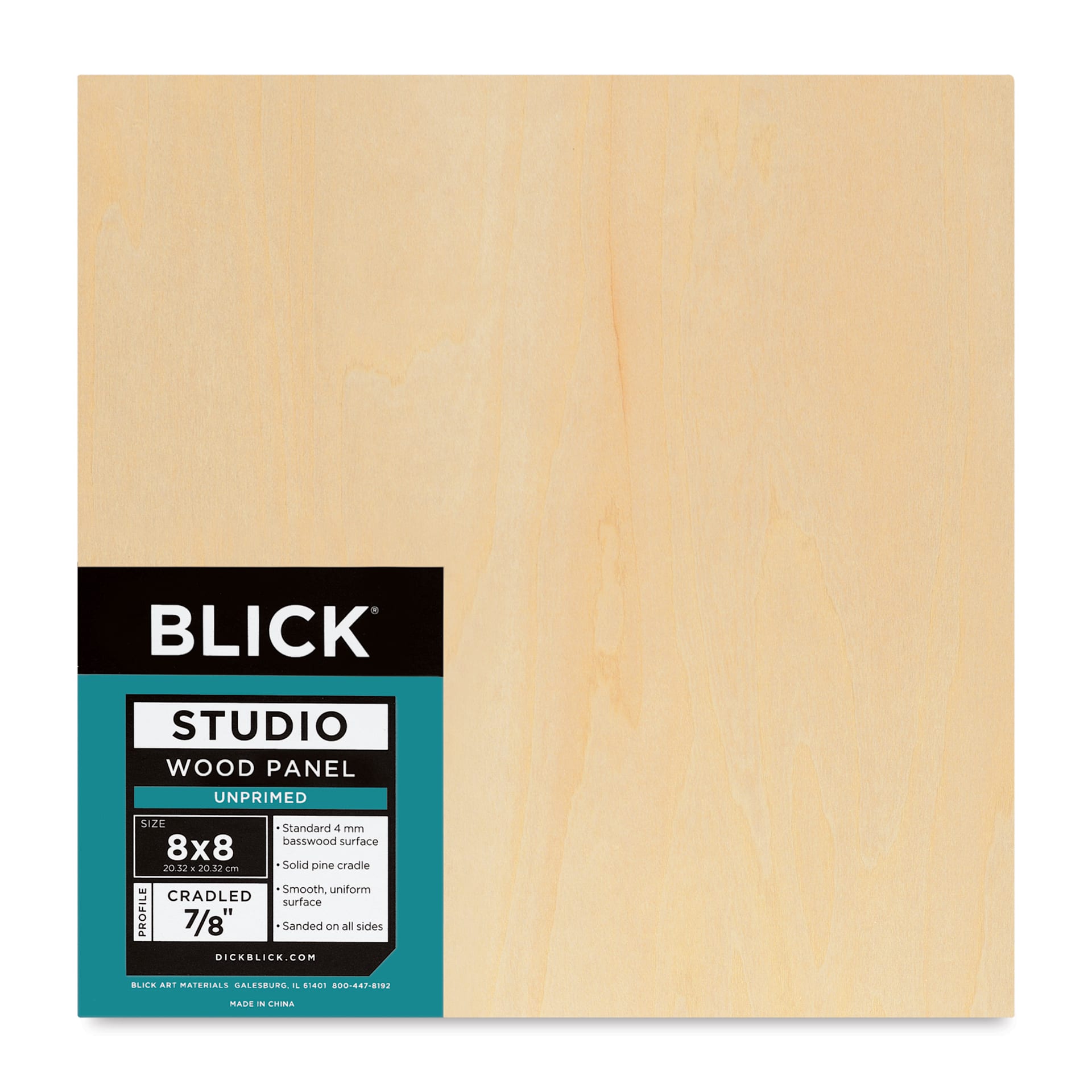 Blick Studio Artists' Wood Panel - Flat Cradle, 8" x 8", 7/8" Cradle, front