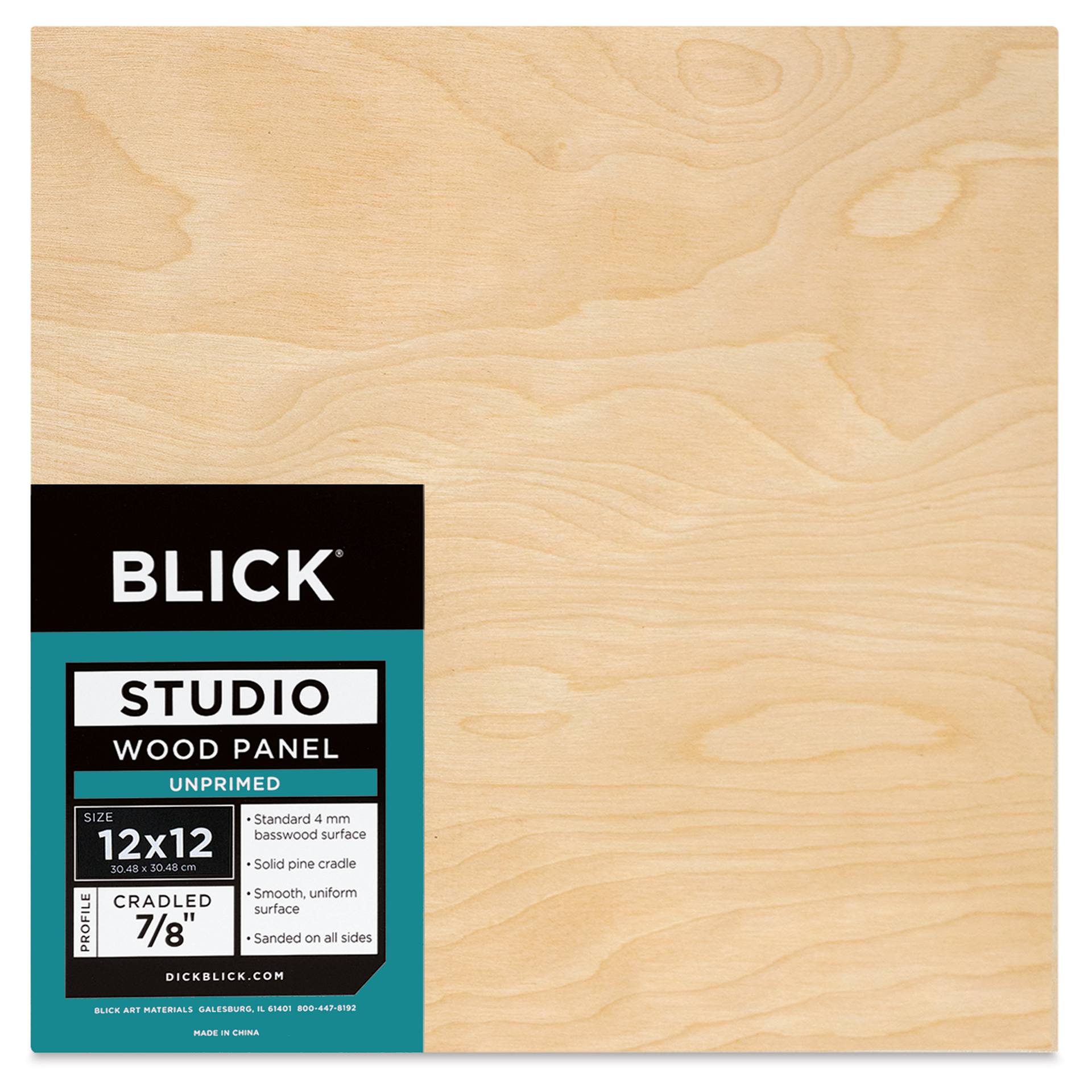 Blick Studio Artists' Wood Panel - Flat Cradle, 12" x 12", 7/8" Cradle, front